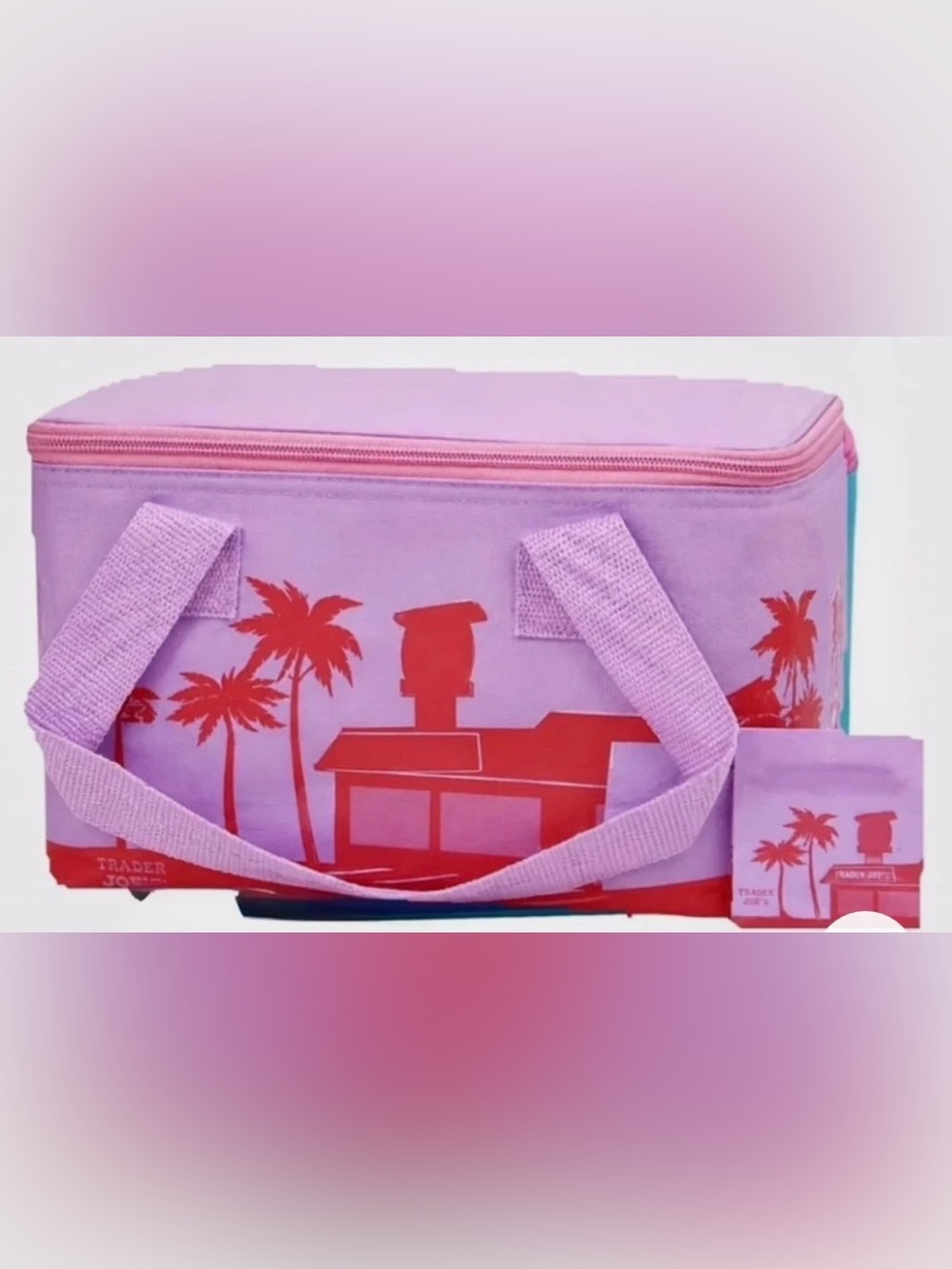 Trader Joe’s Lavender Mini Insulated Tote Bag with Red Graphic